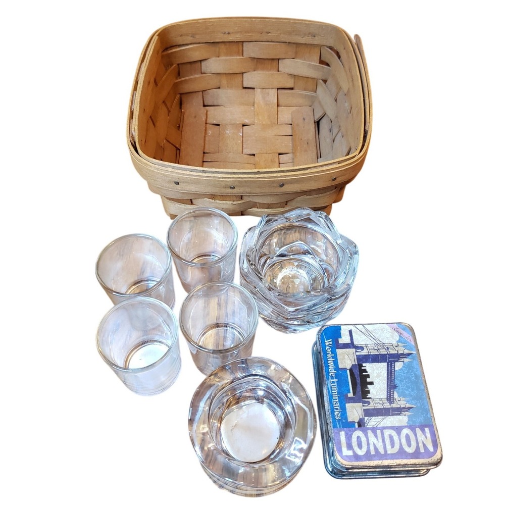 Longaberger 1989 Basket Bundle Designspirations London Candle Glass Votive Set - Picture 1 of 14